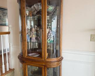 Curved Glass Oak Curio Cabinet