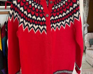 1990s Dale of Norway Fair Isle Red Wool Cardigan Sweater – Size XS