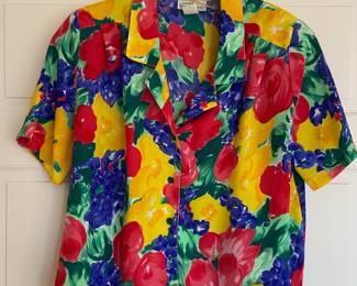 Circa 1980s Petite Impressions Colorful Floral Button Up Blouse