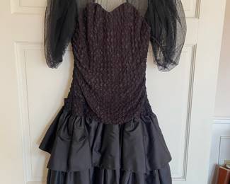 Circa 1980s Black Puffy Sleeve Mini Dress – Size 7/8