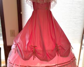 1980s Dance-Allure Pink & Lace Southern Belle Hoop Dress