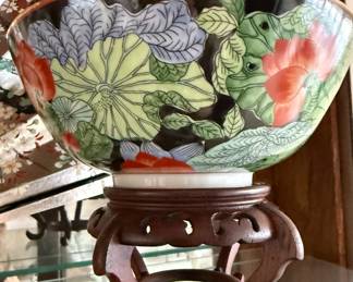 Chinese Lotus Design Hand Painted Porcelain Bowl 