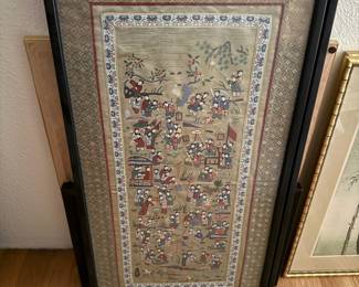 Chinese Royal Court Gathering Silk Embroidery Panel