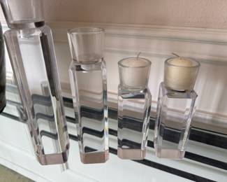 Set of 4 Glass Pillar Tea Light Candle Holders