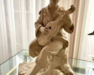 Chalkware Sculpture Man Playing Lute