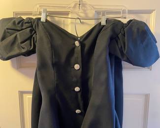 Circa 1980s Alex Evenings Black Puffy Sleeve Blouse & Skirt – Size 10