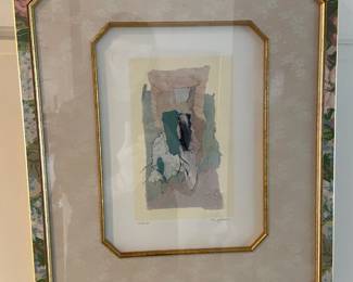Framed & Matted Monotype Abstract Collage by Marilyn Bergstrom