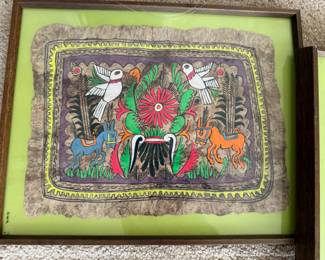 Mexican Folk Art Style Colorful Hand-Painted Amate Bark Artwork