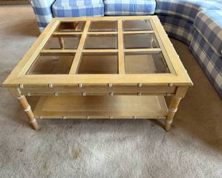 Light Tone Bamboo Style Glass Panel Top Coffee Table – Made in Korea