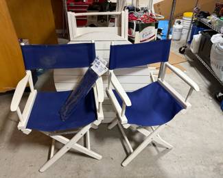 Pair of Blue/White Directors Chairs