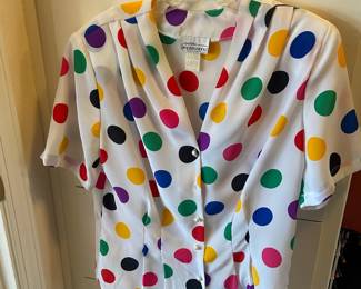 Circa 1980s Petite Impressions Colorful Polk Dot Button Up Blouse – Size 10
