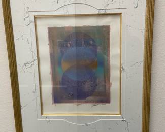 Framed Abstract Sphere Mixed Media Artwork – Signed by Artist