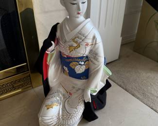 Japanese Woman Wearing Kimono Clay Statue 