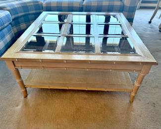 Light Tone Bamboo Style Glass Panel Top Coffee Table – Made in Korea