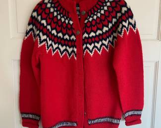 1990s Dale of Norway Fair Isle Red Wool Cardigan Sweater – Size XS