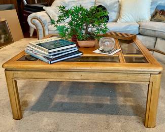 Greenbaum Oak Beveled Glass Top Coffee Table & Matching Side Table