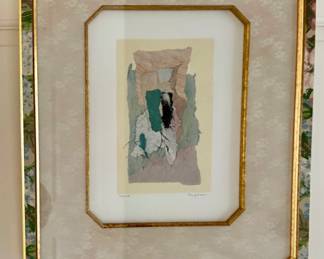 Framed & Matted Monotype Abstract Collage by Marilyn Bergstrom