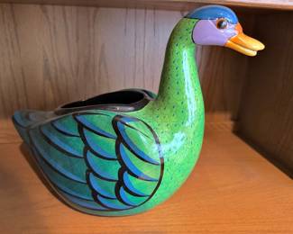 Colorful Mexican Pottery Duck Planter – Signed M. Palacios 