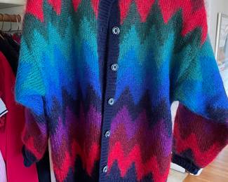 Circa 1990s Susan Bristol Mohair Wool Colorful Chevron Striped Cardigan – Size Medium