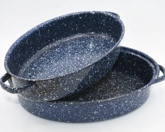 pair of enamelware roasting pans