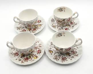 lot of 4 cup and saucer sets of Johnson Brothers "Staffordshire Boquet"