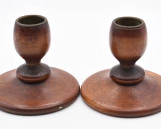 pair of wooden candle holders
