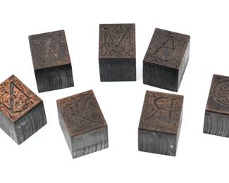 lot of 7 vintage metal printing blocks
