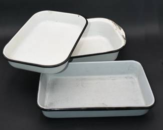 lot of 3 enamelware baking pans