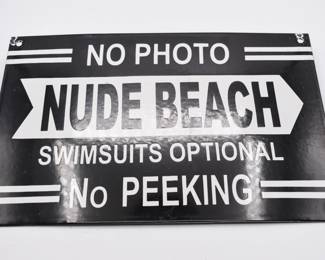 "Nude Beach" porcelain sign