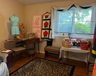 Sewing Machine & 2 Vintage Sewing Benches