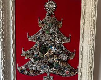 Lighted Xmas tree made from jewelry- lots of Rhinestones