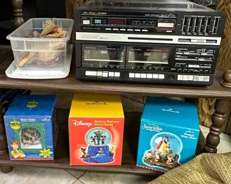 Disney Snow Globes; Fisher turntable & cassette MC-723BK