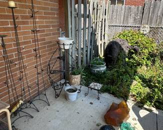 Wrought iron tiered plant stand, outdoor items