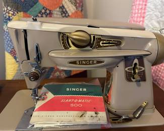 MCM Singer Slant-O-Matic 500 Sewing Machine, original instruction’s & accessories w/ Cabinet