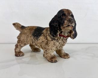 Lot 7696 Vintage Cast Iron Black  White Cocker Spaniel Dog Figurine