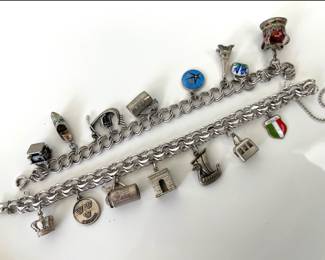 Lot 7838 Vintage Sterling Silver Travel Charm Bracelets