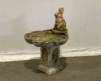 Lot 7752 Garden Statuary Concrete Bunny Bird Bath