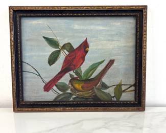 Lot 7644 Vintage Painting of Cardinals Birds