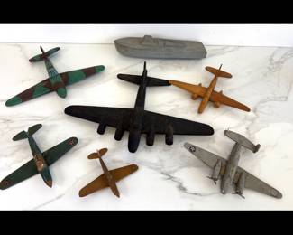 Lot 7634 WWII Wooden Toy Model Airplanes  Boat