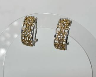 Lot 7684 14K Gold  Two Tone Hoop Earrings