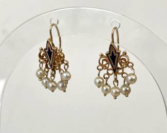Lot 7685 Antique Style 14K Gold Pearl Drop Earrings