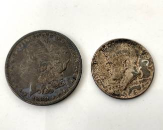 Lot 7756 1880 US Morgan Dollar Coin  JFK Half Dollar Coin