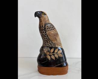 Lot 7809 Carved Buffalo Horn Bird of Prey on Wood