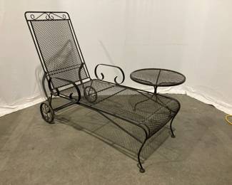 Lot 7892 Vintage Metal Patio Chaise Longue and Side Table