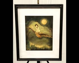 Lot 7866 Whimsical Girl Riding Bat Wall Art Print