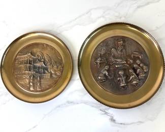 Lot 7824 Vintage Brass Asian Themed Relief Platters Plaques