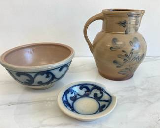 Lot 7857 Wisconsin Pottery 1989 Pitcher  1990 Berry Colander  1991 Spoon Rest