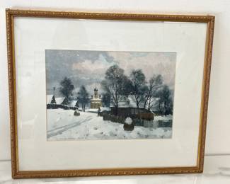 Lot 7711 Piotr Davydtchenko Signed Krestsy at the Dacha Framed Watercolor