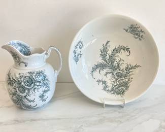 Lot 7688 Antique Maddocks Lamberton Works Porcelain Pitcher  Basin