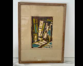 Lot 7712 M. Crawford Signed The Forgotten Man Woodcut Framed Painting